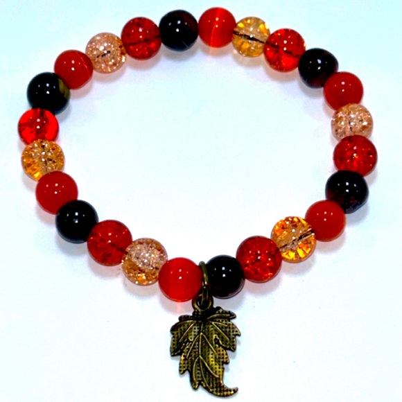 Handmade Fall Leaf Charm Bracelet with Natural Tiger & Cat Eye! - Picture 4 of 6